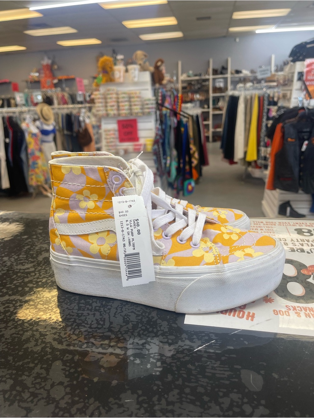 Vans Yellow and White Floral High-Top Platform Sneakers
